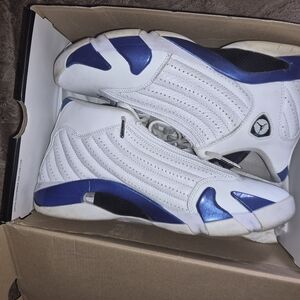 Jordan White and Blue High-Top Sneakers